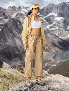 户外徒步防晒轻便速干徒步服装女款徒步裤户外女款徒步裤露营服装女款轻便裤徒步裤女款 - 卡其色 - 查看 5