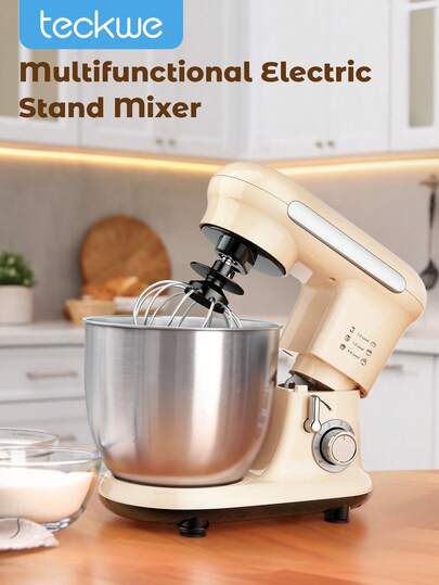 Teckwe 1pc Stand Mixer, Tilt-Head Electric Household Stand Mixer, Portable Lightweight Kitchen Mixer For Daily Use With Egg Whisk,Dough Hook,Flat Beater-EU Plug