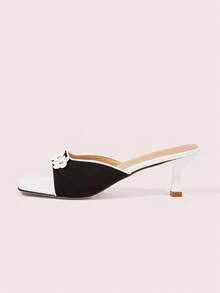 CUCCOO DOLLMOD Giày cao gót nữ, Giày cao gót quai mảnh họa tiết hoa, Chất liệu satin phối màu đen trắng, Giày sandal xỏ ngón thanh lịch - Đen và trắng - Xem 7