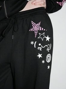 ROMWE 2 件套女士可爱甜美女孩星星蝴蝶结翅膀宽松运动衫和运动裤套装