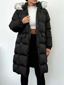 EURMUSE 女式帶領口連帽棉裝外套