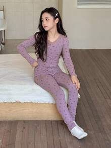 Dazy Kids 青少年女孩休闲家居服睡衣，秋季 - 紫色 - 查看 5