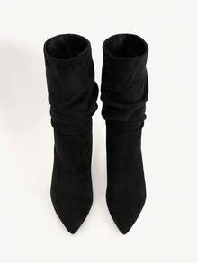 CUCCOO CHICEST Giày bốt cao đến giữa bắp chân bằng nhung giả da lộn màu đen cổ điển thoải mái, kiểu dáng mới thu/đông, xếp ly, mũi nhọn, thanh lịch, dễ phối đồ, phù hợp cho các buổi hẹn hò, công sở, Halloween, Giáng sinh, Lễ tạ ơn, đa năng - màu đen - Xem 9