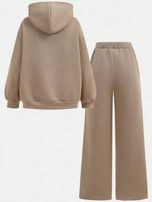 SHEIN Girlism 2 Stücke/Set Teenager Mädchen Solide Braun Locker Lässig Vintage Amerikanischer Stil Englisch Text Grafik Kapuzenpullover Sweatshirt und Jogginghose Trainingsanzug, geeignet für Herbst/Winter, Schulanfang Saison, thermisch gefüttert Teenager Mädchen Braun Set Mädchen Kleidung Set Braun Outfit Set