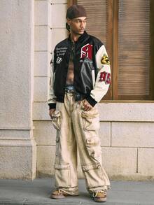 AXEPEAK Men's Woven Casual Loose Fit Long Sleeve Jacket, Fashionable Daily Wear, For Fall Winter - Multicolor - View 3