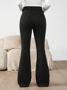 SHEIN 孕妇装 秋季 秋季 冬季 万圣节 圣诞节 新年 2000 年代 旅行、通勤、派对、度假、老钱风格、宴会、优雅、约会 商务休闲女装 乡村复古朴素老钱商务休闲女装 工作服 女士教师服装 教堂服装 女士高腰喇叭裤休闲百搭黑色牛仔裤 女士高腰喇叭裤黑色牛仔裤，纽扣开合，打造时尚造型 - 黑色 - 查看 2