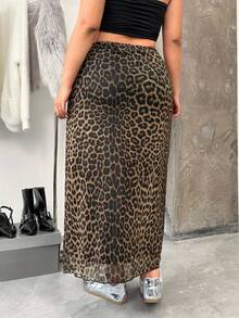 SHEIN EZwear Váy dài thường ngày họa tiết da báo cỡ lớn - màu nâu - Xem 2