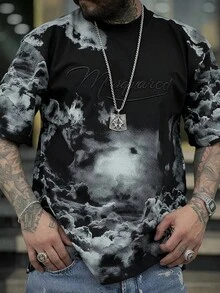 Manfinity Dauomo Men's Cross & Pigeon Print Round Neck Short Sleeve Casual T-Shirt - Black - View 2