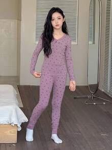 Dazy Kids 青少年女孩休闲家居服睡衣，秋季 - 紫色 - 查看 3