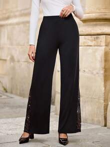 EMERY ROSE Quần ống đứng bó lưới và kim tuyến thanh lịch màu đen dành cho nữ, phù hợp để đi làm, mặc thường ngày và mặc hàng ngày, mùa xuân/hè - màu đen - Xem 5