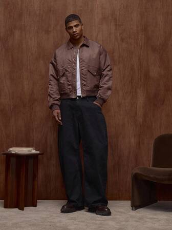 Musero Kort nylon långärmad bomberjacka med dragkedja framfickor höst/vinter