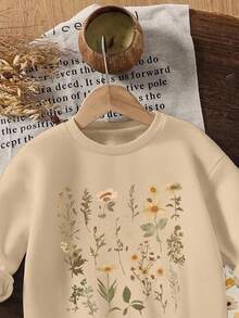 2 件套可爱甜美年轻女孩休闲花卉印花针织柔软圆领长袖运动衫和紧身裤套装，适合秋冬季，舒适时尚的休闲装，非常适合返校、户外野餐、街头摄影、居家、校园、节日、礼物