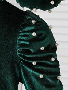 Elladie kids 3pcs/Set Elegant Stylish Young Girls Outfit, Includes Furry Vest, Velvet Pearl Embellished Turtleneck Dress, And Hat, Suitable For Parties, Christmas And Other Occasions, Autumn/Winter Fall Princess Halloween/Christmas Party Dresses For Vacation Autumn And Winter - Green - View 8