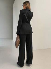 Aloruh Bộ quần áo blazer và quần tây trơn màu dành cho nữ, thời trang đi làm khi đi làm mùa thu đông dành cho nữ - màu đen - Xem 3