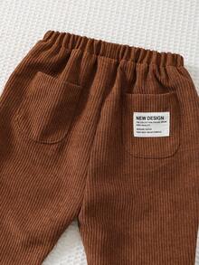 Cozy Pixies 男婴灯芯绒休闲舒适裤，可爱图案简约风格百搭，适合室内、户外滑雪、日常穿着、运动、玩耍、派对、摄影、圣诞节、秋冬 - 棕色 - 查看 6
