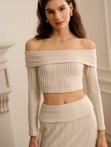 Omancia 音乐节BOHO优雅度假端庄两件套服装，圣帕特里克节春假长裙，性感优雅时尚通勤高端端庄优雅长袖双扭纹罗纹针织连衣裙 - 米色 - 查看 5