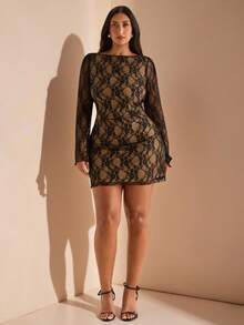 SHEIN BAE 大码女装春夏高街黑色迷你短裙，适合日常、通勤、郊游、约会、下午茶、度假、法式连衣裙、晚礼服、生日礼服、伴娘服、简洁优雅的日常连衣裙、婚纱、伴娘服、小黑裙、鸡尾酒会礼服、适合度假、海滩性感连衣裙 - 黑色 - 查看 9