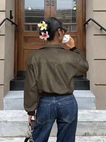 Muchica Áo khoác da lộn axit cổ điển dành cho nữ - màu nâu - Xem 2