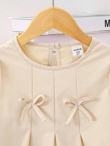 Elladie kids 2pcs/Set Young Girl Stylish & Sweet Bow Decor Top + Wide Leg Pants Outfit, Spring/Autumn Fall Winter