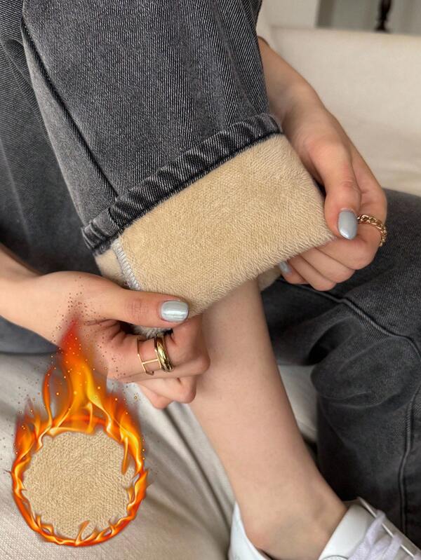 SHEIN Tall 女士休闲直筒保暖牛仔裤，秋冬季