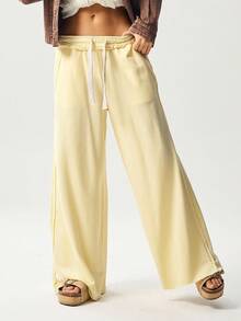 Bohemela Autumn Boh Music Festival Halloween Casual Solid Color Knit Loose Women Pants - Butter Yellow - View 4
