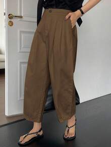 DAZY Women's Solid Color Casual Pants Petite - Coffee Brown - View 4