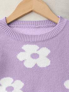 SHEIN 少女甜美百搭圆领蓝色毛衣搭配碎花百褶裙，适合居家、外出、派对、返校季等秋冬季穿着。 - 紫色 - 查看 6