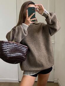 DAZY Women's Casual Contrast Color Turtleneck Sweater, Autumn