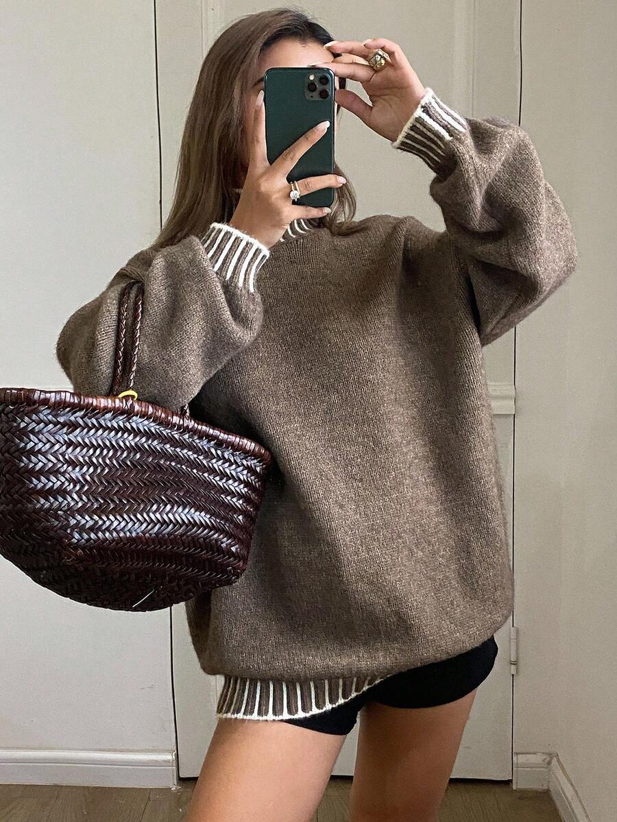 DAZY Women's Casual Contrast Color Turtleneck Sweater, Autumn