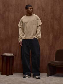 Musero Oversized Plain Layered Long Sleeve T-Shirt Front Pocket Detailing Fall/Autumn Winter