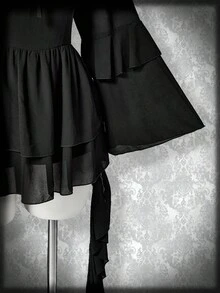 SHEIN ICON 大码黑色方领荷叶边下摆不对称下摆连衣裙、波西米亚风连衣裙、万圣节服装、水手服 - 黑色 - 查看 7