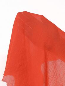 Swim Vcay 女士春假褶皱腰荷叶边透明开衩长款沙滩裙 - 橘色 - 查看 8