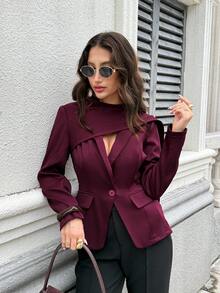 Firerie Blazer élégant et minimaliste pour femmes, mode moderne, décontracté, taille cintrée, automne-hiver - Fushia - Voir 8