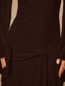 Lumalex Women's Loose Sheer Dress With Tie-Up Flowy Sleeves,Wedding Guest Dress Women - Coffee - View 5