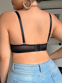 Elorette 1pc Plus Size Mesh Embroidered Underwire Bra Floral Bra Balconette Bra Plus Size Bra Plus Size Push Up Bra Embroidered Bra, Lift - Multicolor - View 8