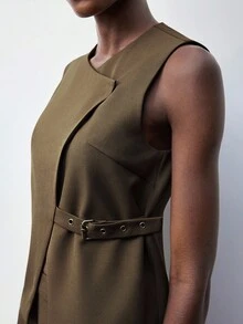 Maija 2件套女士休闲无袖上衣和阔腿裤套装 - 棕色 - 查看 4