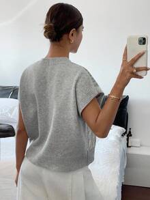 Siren Gaze 女式法式休闲扭纹针织毛衣 - 灰色 - 查看 2