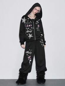 ROMWE 2 件套女士可爱甜美女孩星星蝴蝶结翅膀宽松运动衫和运动裤套装