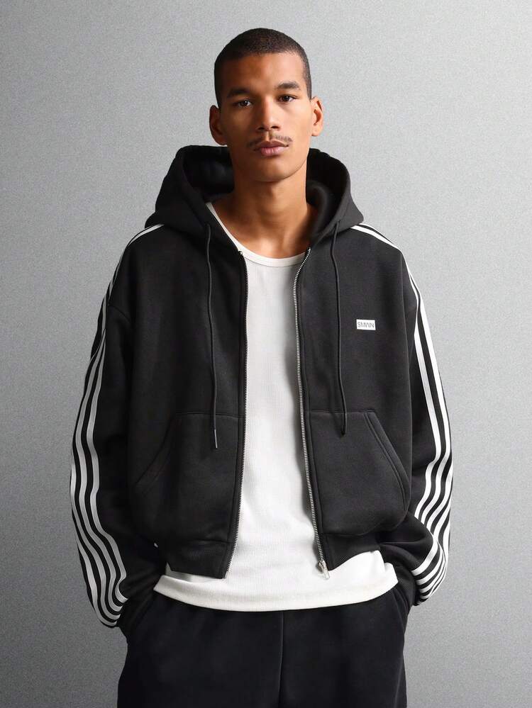 Full Zip Crop Hoodie With Contrast Tape Details