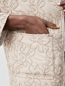 Maija 女士休闲纯色花卉刺绣夹克，秋冬 - 棕色 - 查看 4