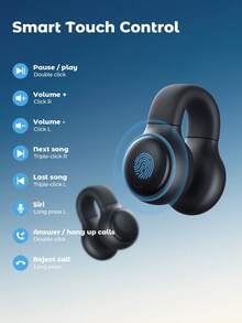 Teckwe Wireless Earbuds Small Clip On Earphones Open Ear Buds, Air Conduction, LED Digital Display With Large Screen, HiFi Stereo With Built-In Microphones For Sports Running Cycling Workout