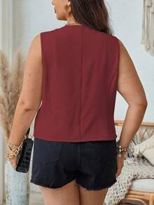 EMERY ROSE Plus Size Women's Solid Color Single-Breasted Casual Lightweight Vest - Burgundy - View 2