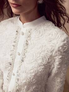 MOTF PREMIUM VESTIDO MIDI PLISADO DE GASA CON TEXTURA DE ROSA DECORATIVA PARA MUJER - Blanco - Ver 2