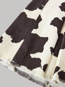 Girlism Tween Girls Y2k Vintage Cute Cow Print Casual Pleated Denim Skirts Fall Winter,For Girls Fall/Winter Dailywear Costume,Girls Streetwear Outfits,Halloween Outfits,Christmas Outfits,Winter Clothes,Teen Skirts