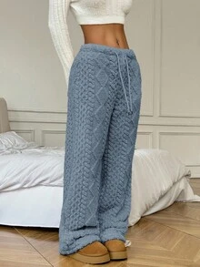 Flirla Quần ống rộng ống rộng dáng rộng thoải mái họa tiết hình học có dây rút eo dành cho nữ - Màu xanh lam - Xem 4