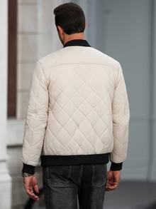 Manfinity Homme Cappotto casual imbottito e trapuntato con colletto da baseball a contrasto di colore, adatto per autunno/inverno, da uomo