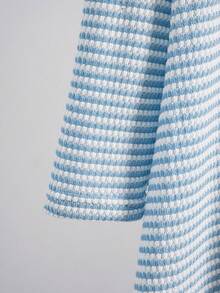 EMERY ROSE 加大码外出上衣女士休闲条纹印花长袖宽松T恤，女士冬季服装 - 淺藍色 - 查看 7