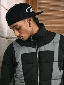 AXEPEAK Áo khoác nam dài tay, phối màu tương phản, cổ đứng, khóa kéo, giữ ấm, có lớp lót, thích hợp cho mùa đông. - màu đen - Xem 6