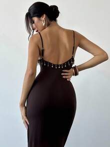 Firerie Women's Elegant Romantic Delicate Date Party Vacation Music Festival Bohemian Teacher Outfit V-Neck Tassel Texture Spaghetti Strap Eggplant Purple Maxi Dress, Summer - Purple - View 3