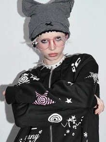 ROMWE 2 件套女士可爱甜美女孩星星蝴蝶结翅膀宽松运动衫和运动裤套装